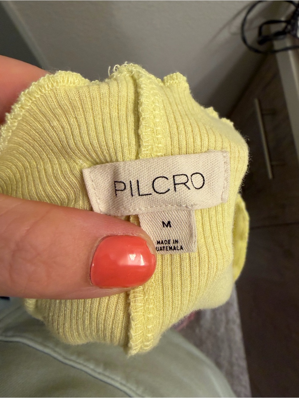 Pilcro Pale Yellow Ribbed Lettuce-Edge Crop Top - Picture 4 of 4